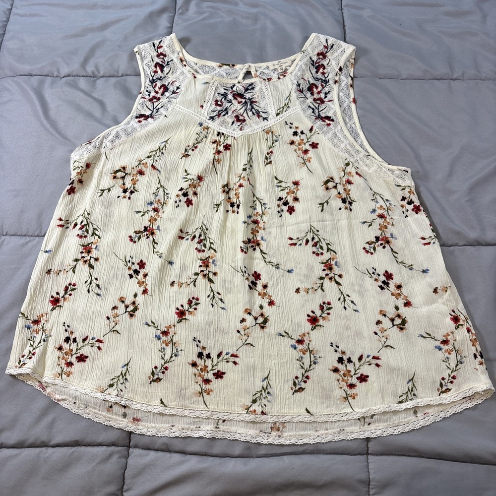 Mason & Belle Floral Embroidered Tank Top Blouse Women 1X Cream EUC